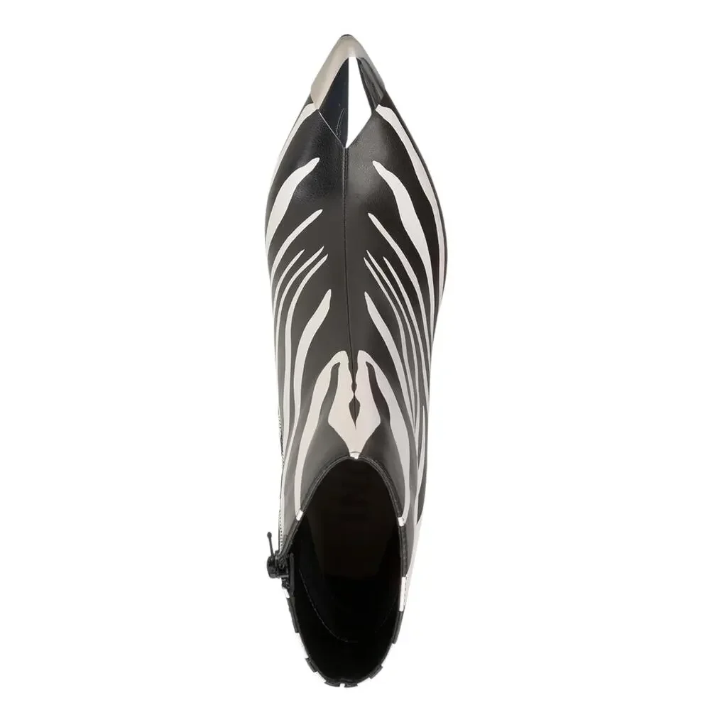 INC Women's Rohese Pointed Toe Booties Black White Zebra Size 7
